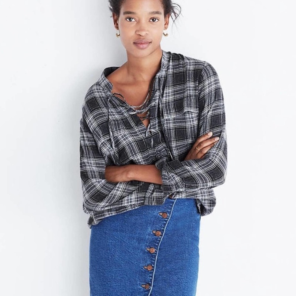 Madewell‎ Women’s Owens Plaid Terrace Lace-Up Shirt Size Medium